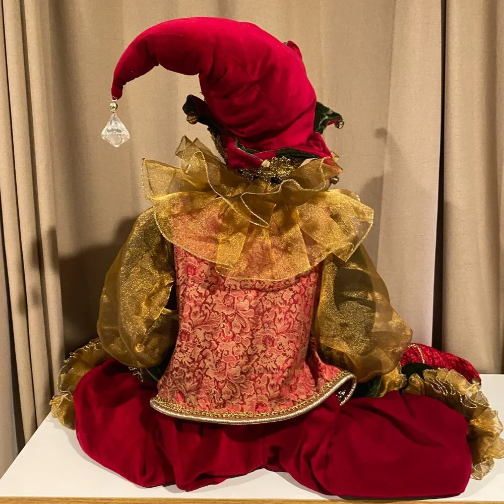 Vintage Life-Size‎ Christmas Elf Jester – 4ft Velvet Decor with Bells